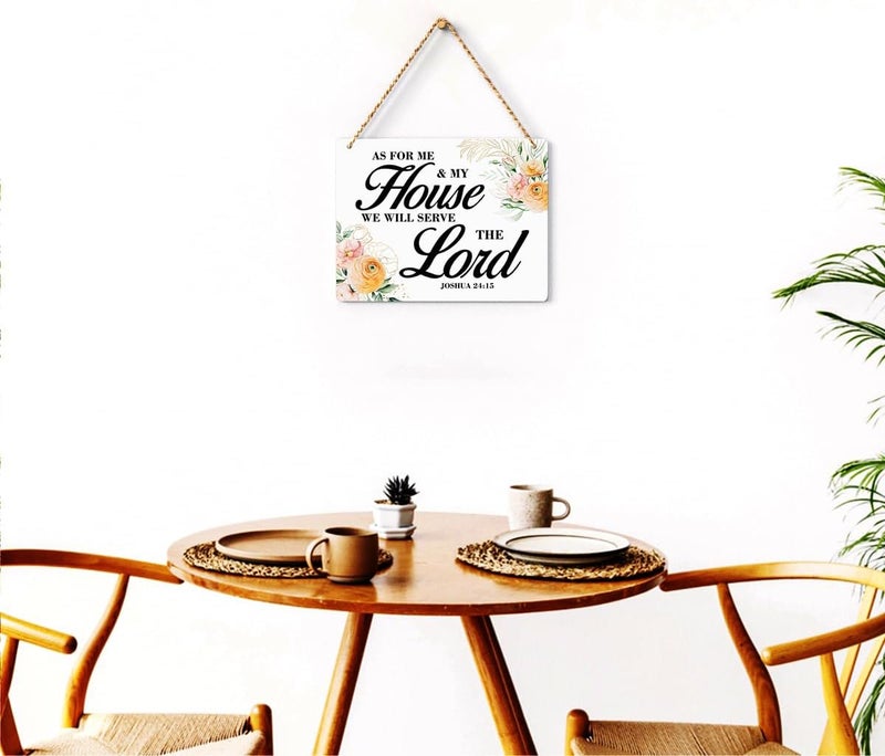 BELLOWDEER Inspirational Decor As for Me and My House We Will Serve The Lord-Joshua 24:15 Christian Bible Verse Wall Art Scripture Wooden Hanging Sign for Farmhouse Home Wall Art Decoration 10 x 8 Inches - Image 4